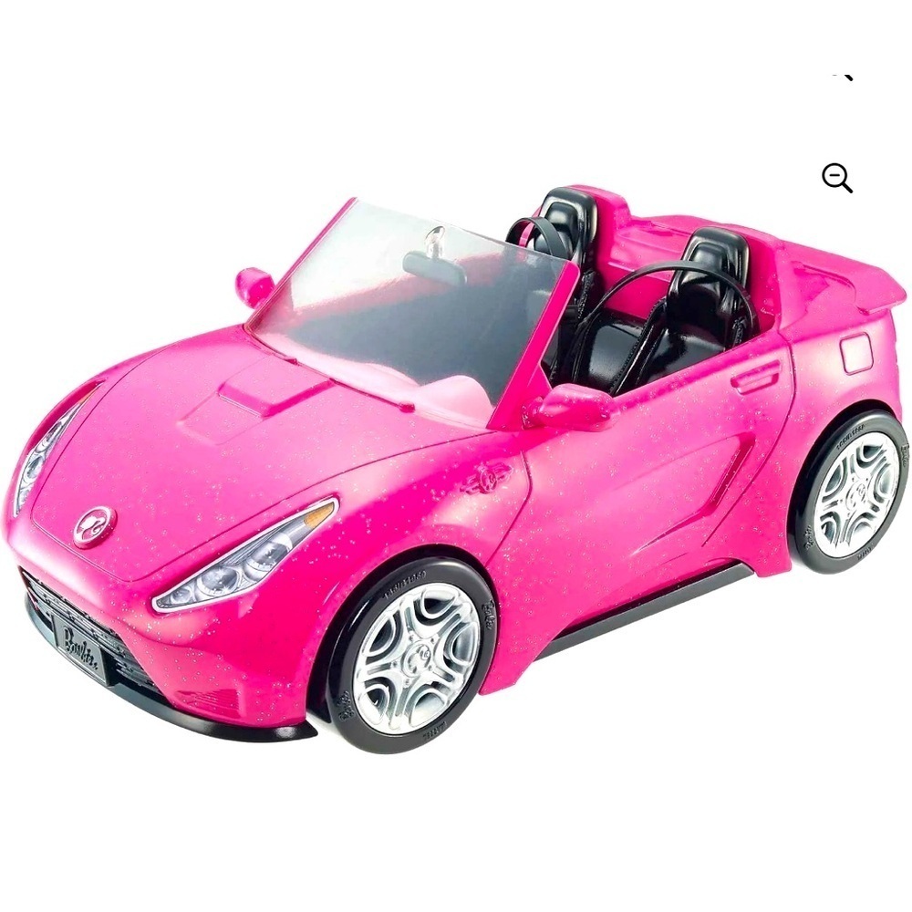 Barbie Convertible Toy Car, Sparkly Pink 2-Seater with Rolling Wheels